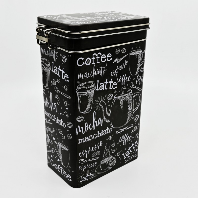 Boîte à café noir motifs de café blancs 500g
