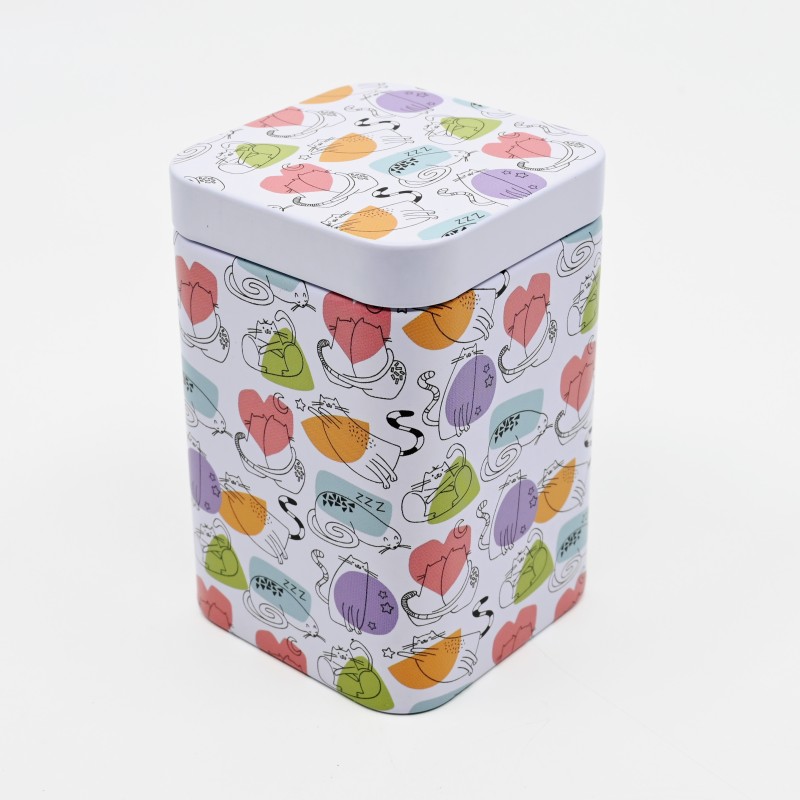 Boîte à thé carré colorée avec dessin de chats 50gr